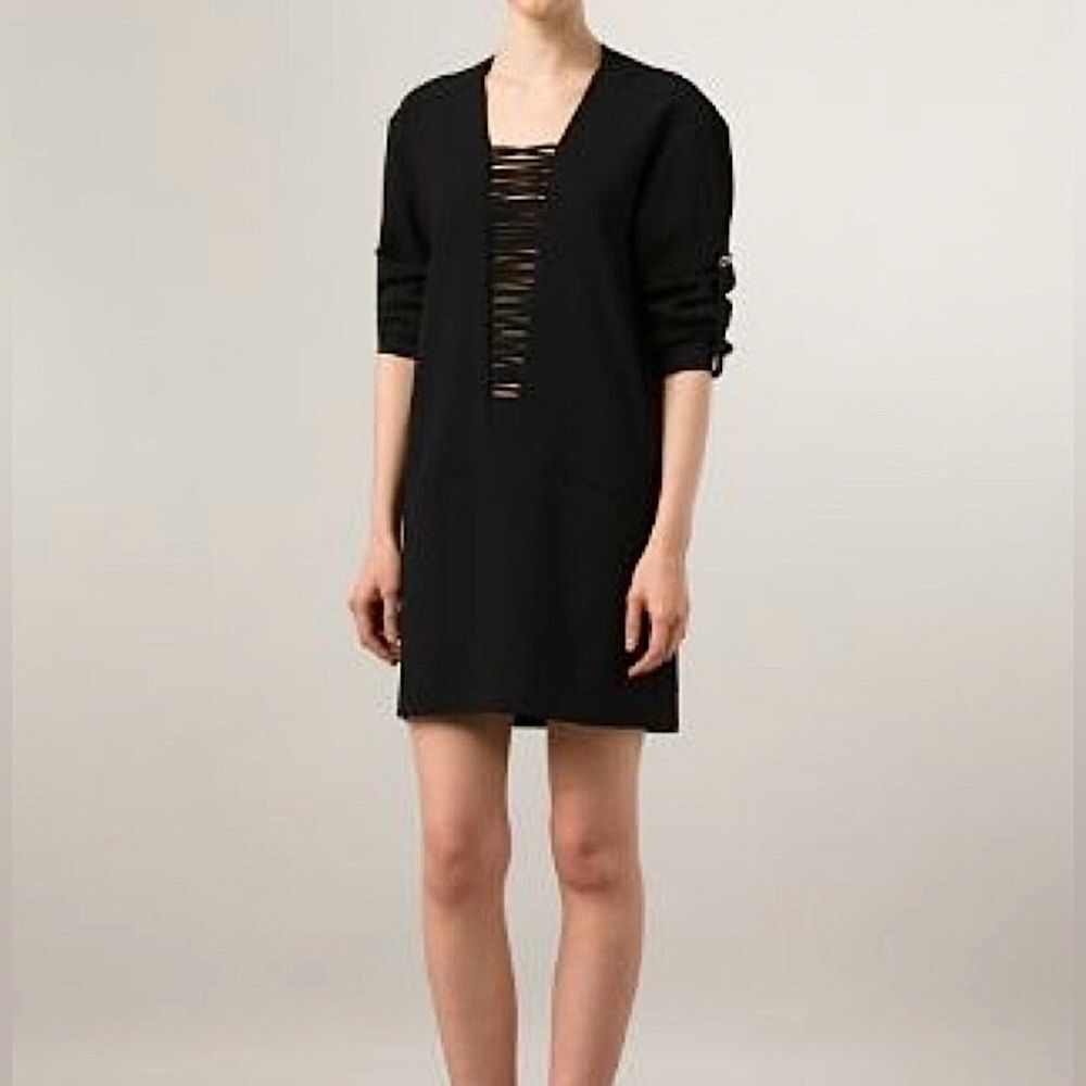 IRO Odriane Dress Black Ladder Front Crepe Mini Dress Size 34 Size XS-S
